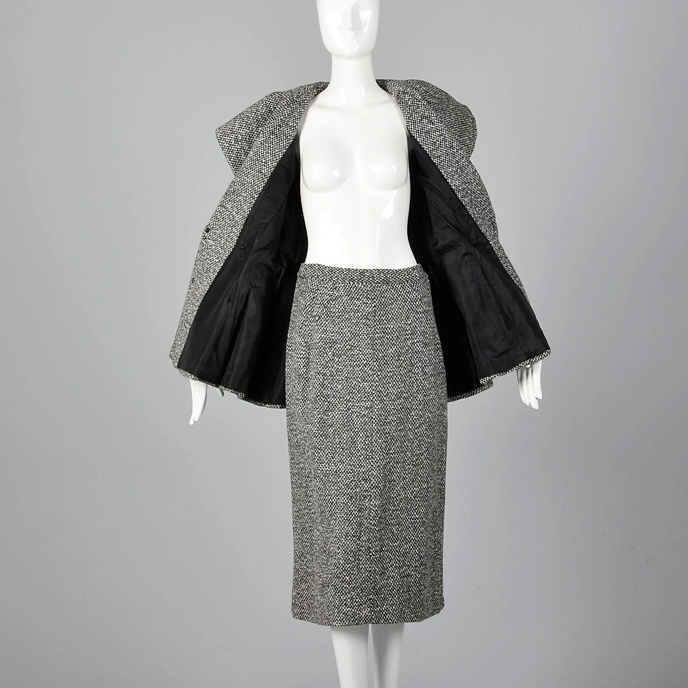 1950s Wool Tweed Skirt Suit with Sculptable Portrait Collar