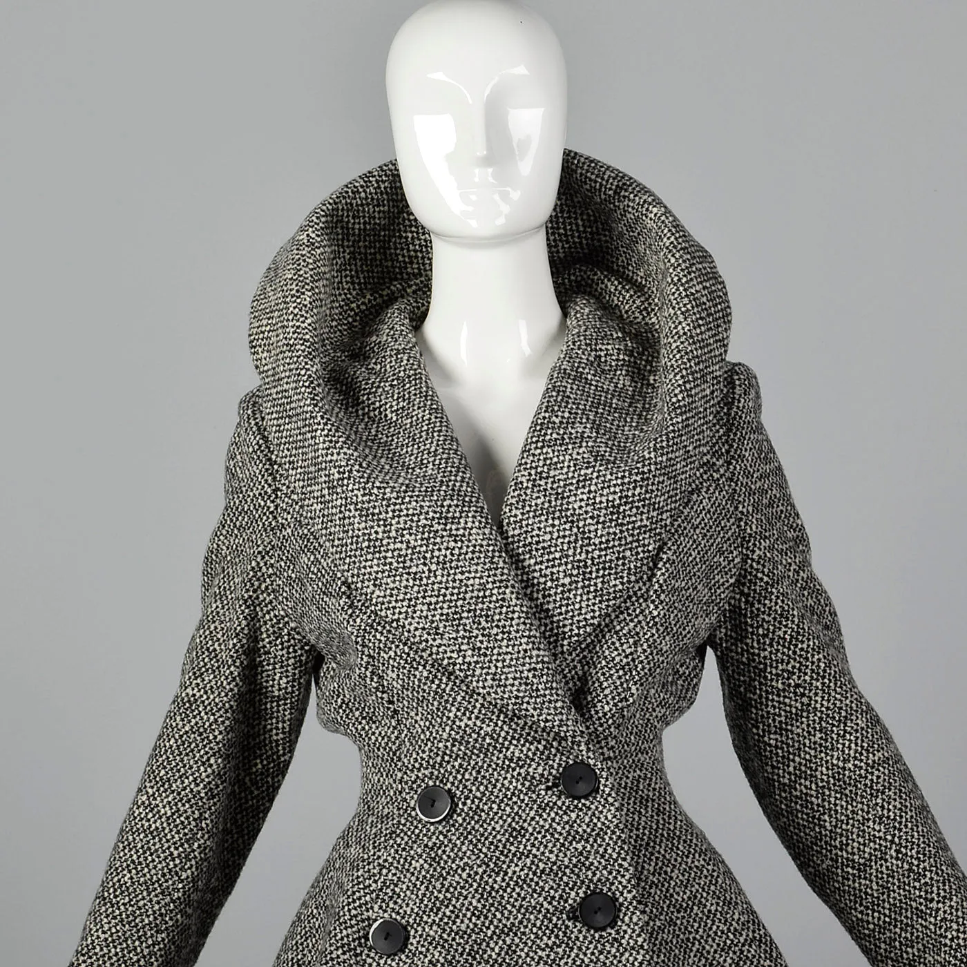1950s Wool Tweed Skirt Suit with Sculptable Portrait Collar