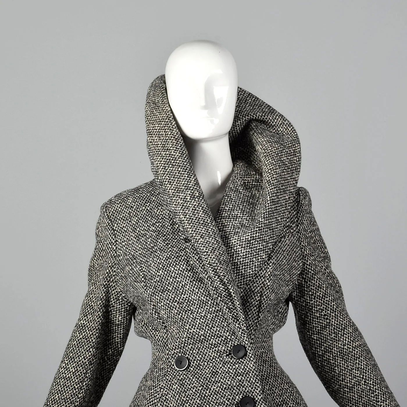 1950s Wool Tweed Skirt Suit with Sculptable Portrait Collar