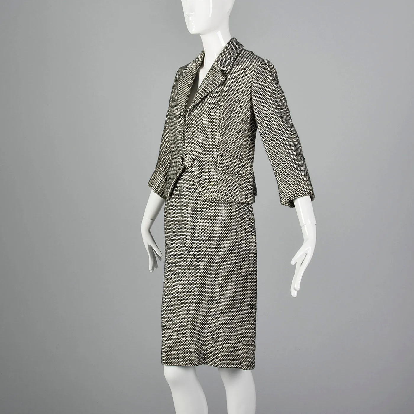 1960s Black and White Tweed Skirt Suit
