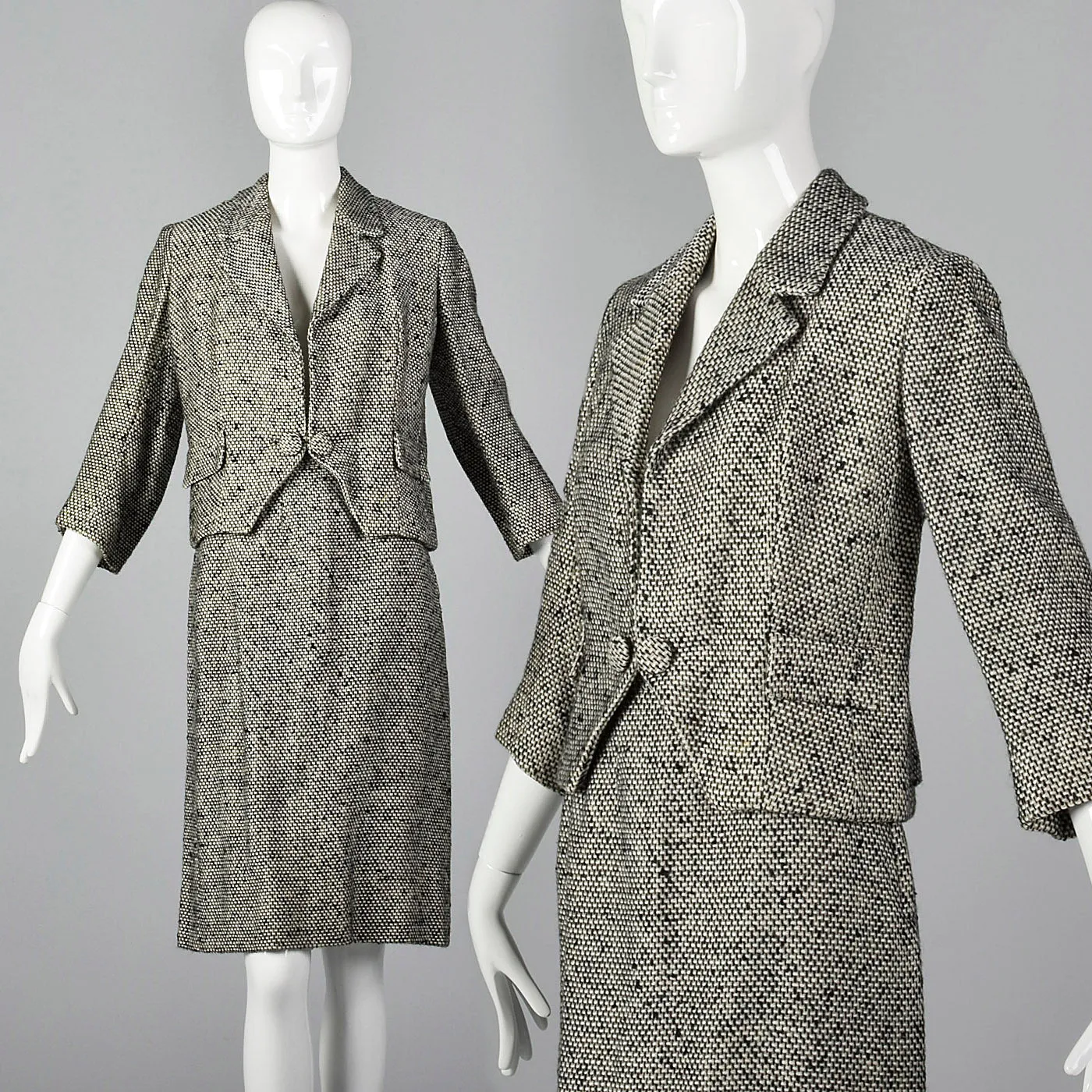 1960s Black and White Tweed Skirt Suit