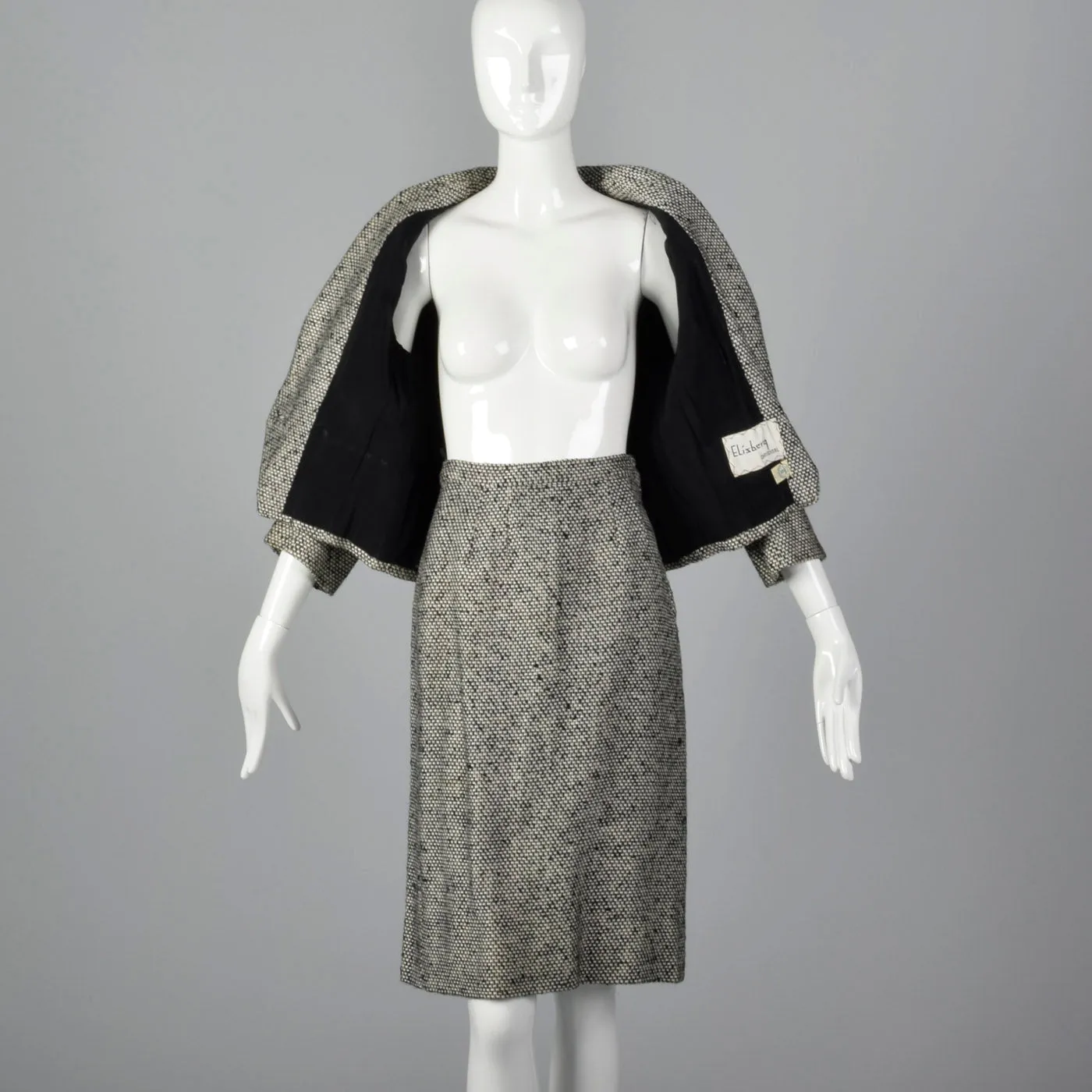 1960s Black and White Tweed Skirt Suit