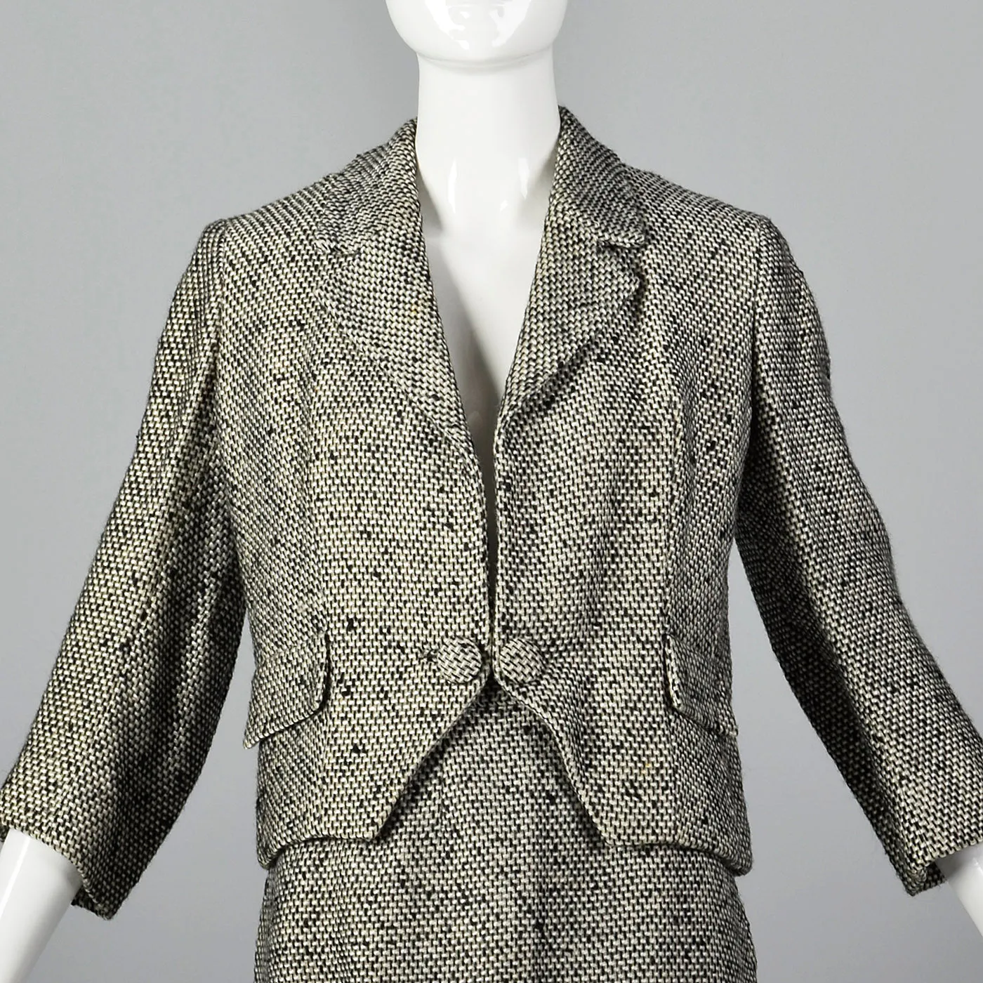 1960s Black and White Tweed Skirt Suit