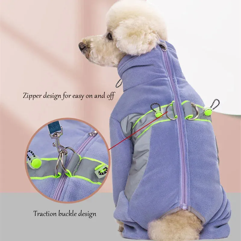 2024 Fleece Small Dog Clothes | Autumn Winter Reflective Jumpsuit for Small Breeds | Male & Female Design Overalls