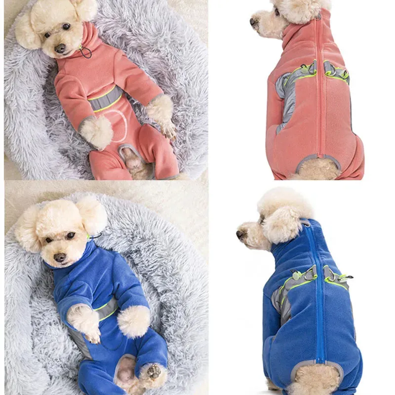 2024 Fleece Small Dog Clothes | Autumn Winter Reflective Jumpsuit for Small Breeds | Male & Female Design Overalls