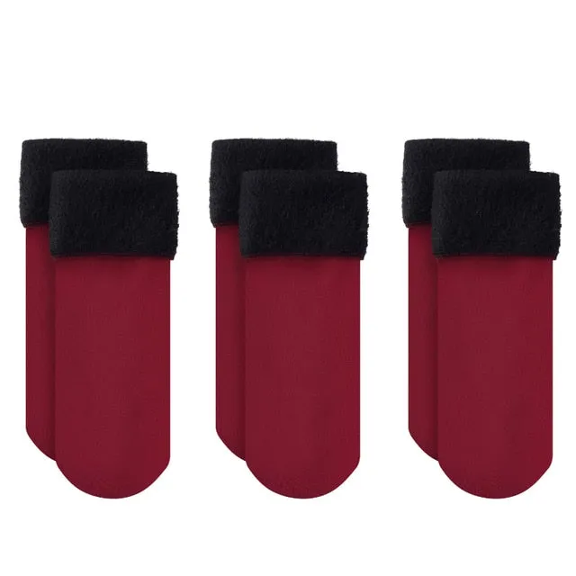 3 Pairs Winter Warm Women Socks Solid Color Thicken Thermal Socks Soft Plus Velvet Socks