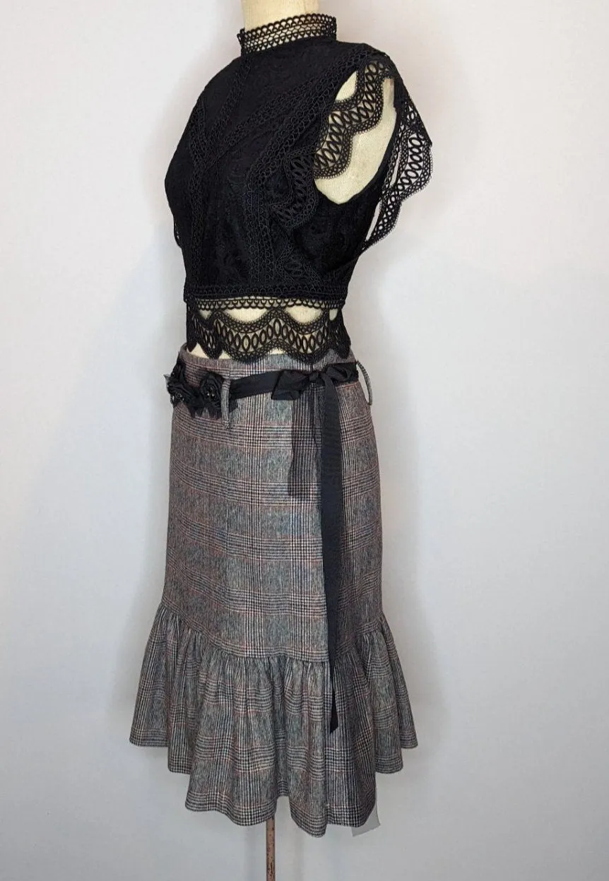 3.1 Phillip Lim Grey Plaid Print Pencil Ruffle Skirt
