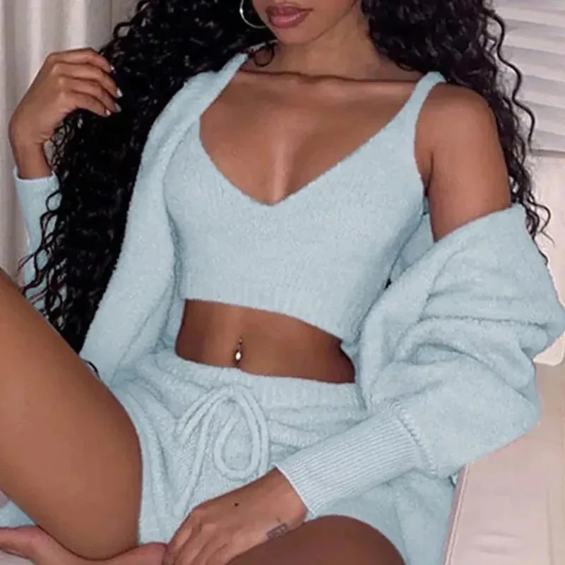 3Pcs Womens Clothing Long Sleeve Crop