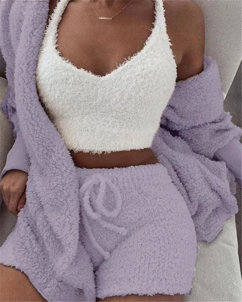 3Pcs Womens Clothing Long Sleeve Crop