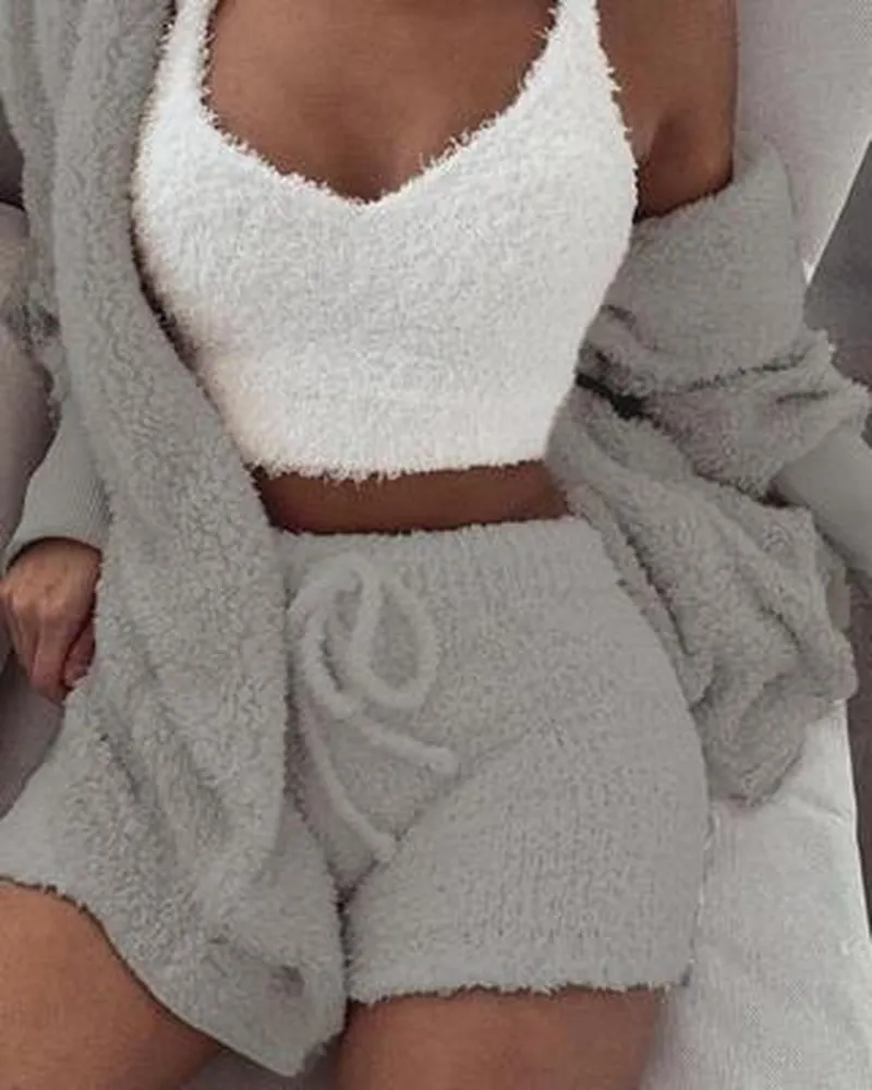 3Pcs Womens Clothing Long Sleeve Crop