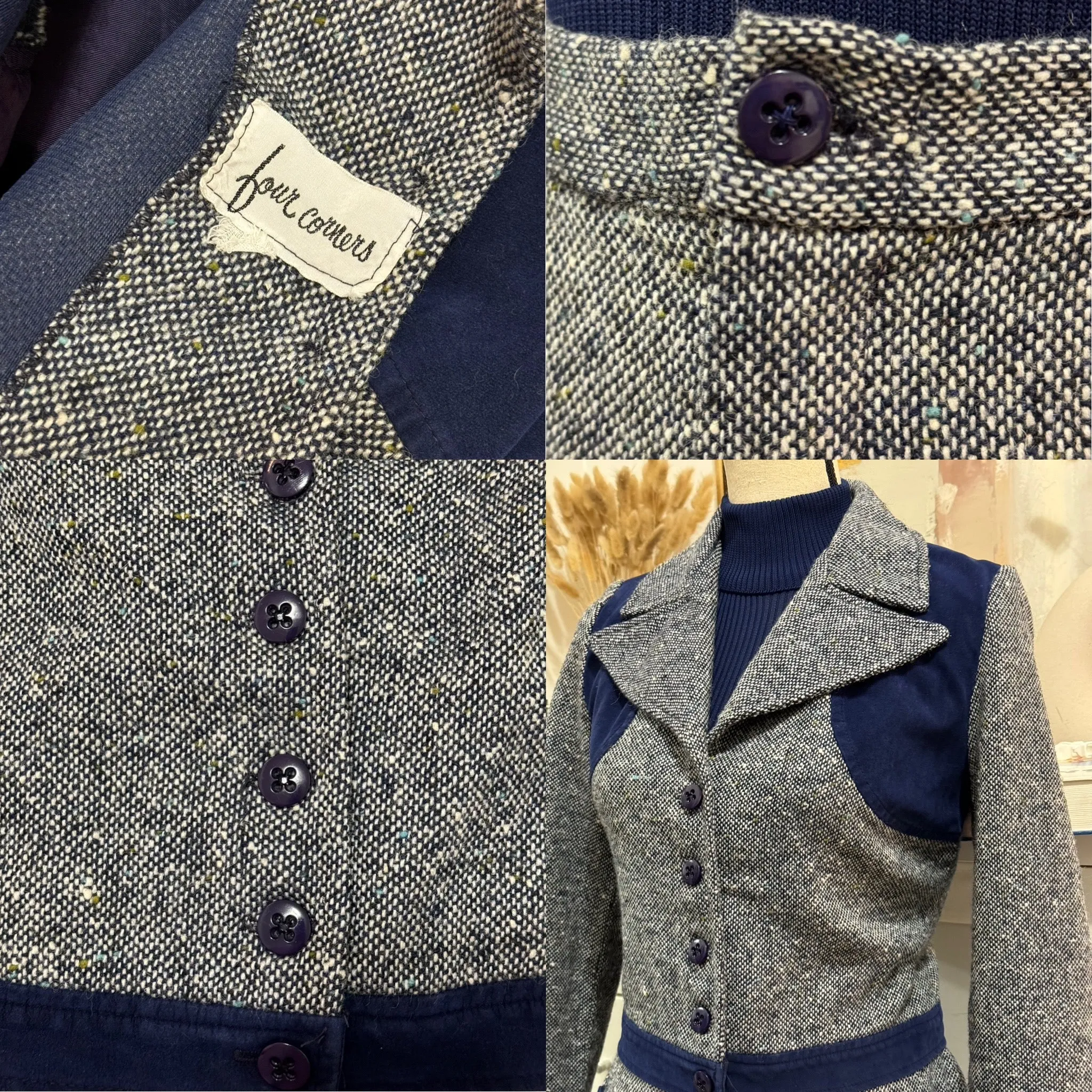 60s-70s Cropped Jacket & Flared Bottoms 2PC Pantsuit (S-M, 27"-28"W)