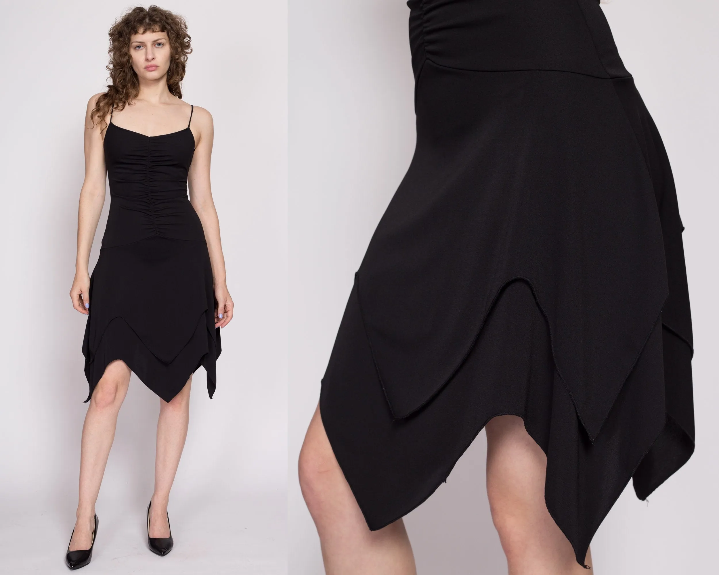 90s Y2K Black Scarf Hem Dress - Small