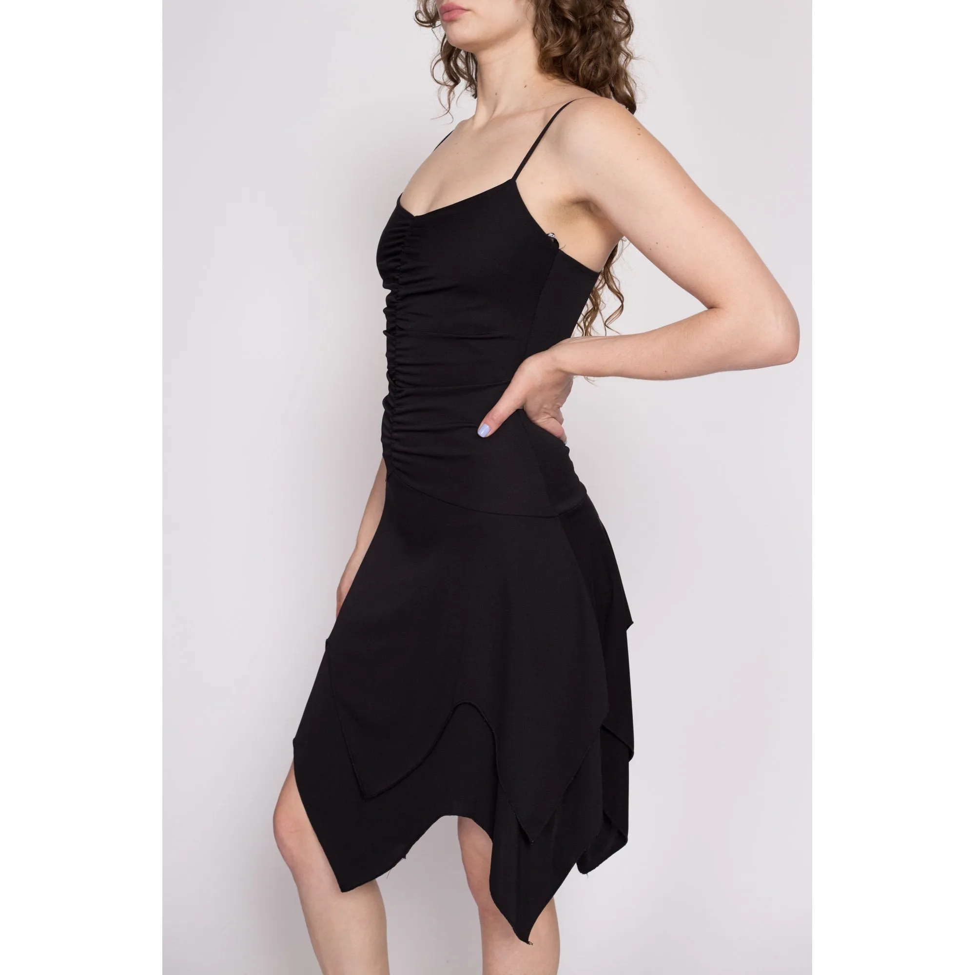 90s Y2K Black Scarf Hem Dress - Small