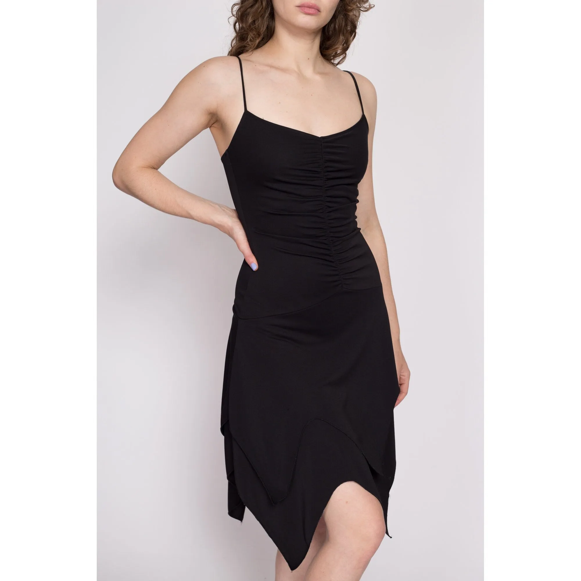 90s Y2K Black Scarf Hem Dress - Small