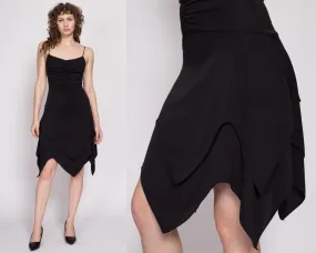 90s Y2K Black Scarf Hem Dress - Small