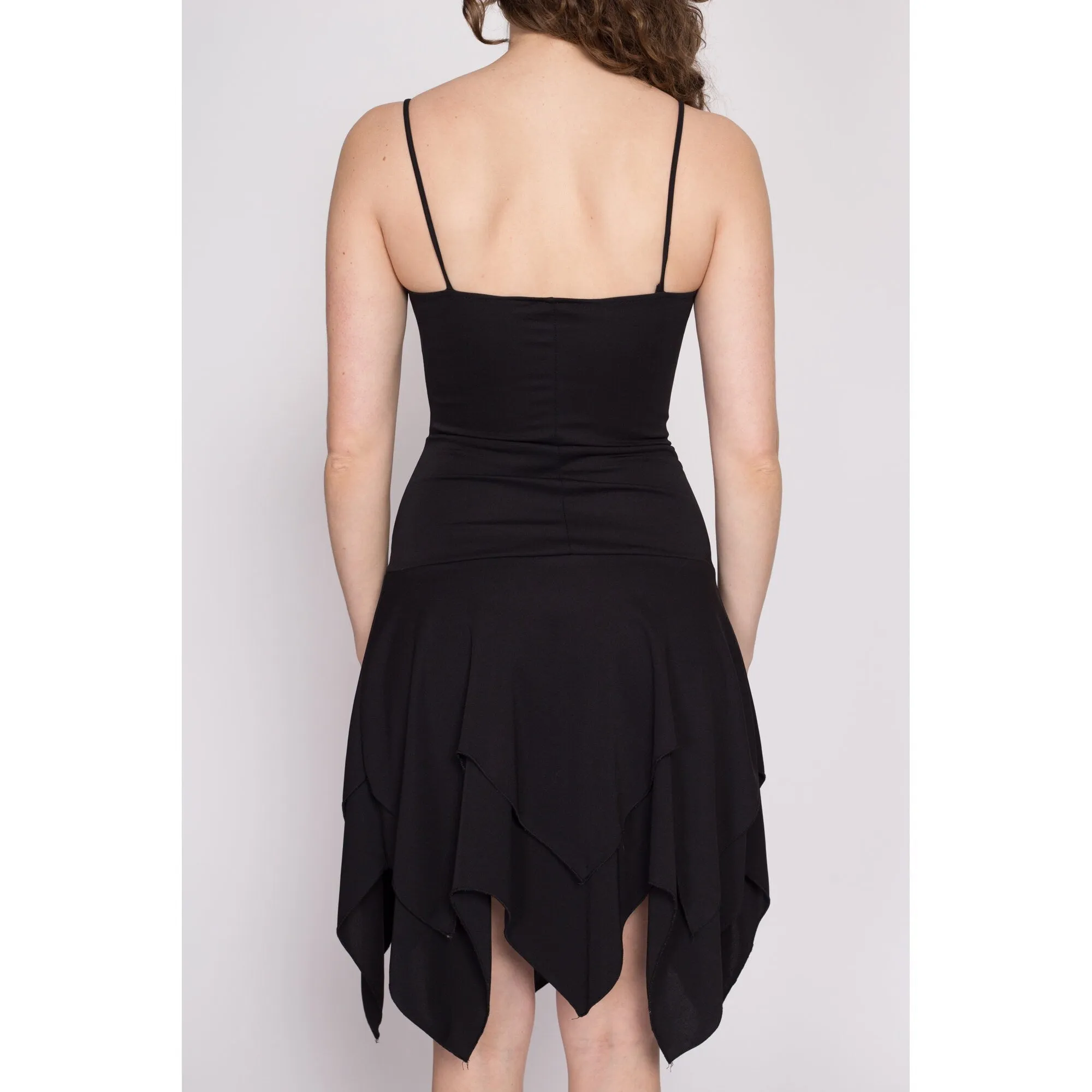 90s Y2K Black Scarf Hem Dress - Small