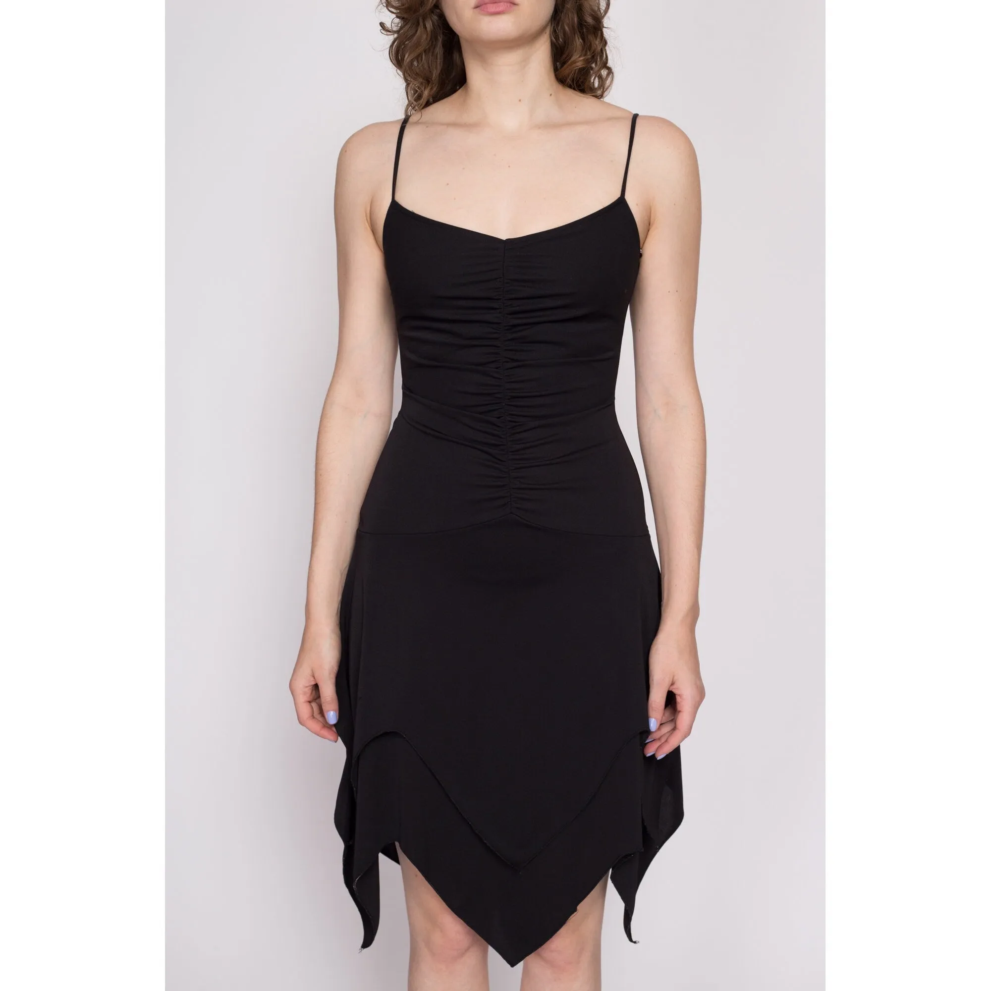 90s Y2K Black Scarf Hem Dress - Small