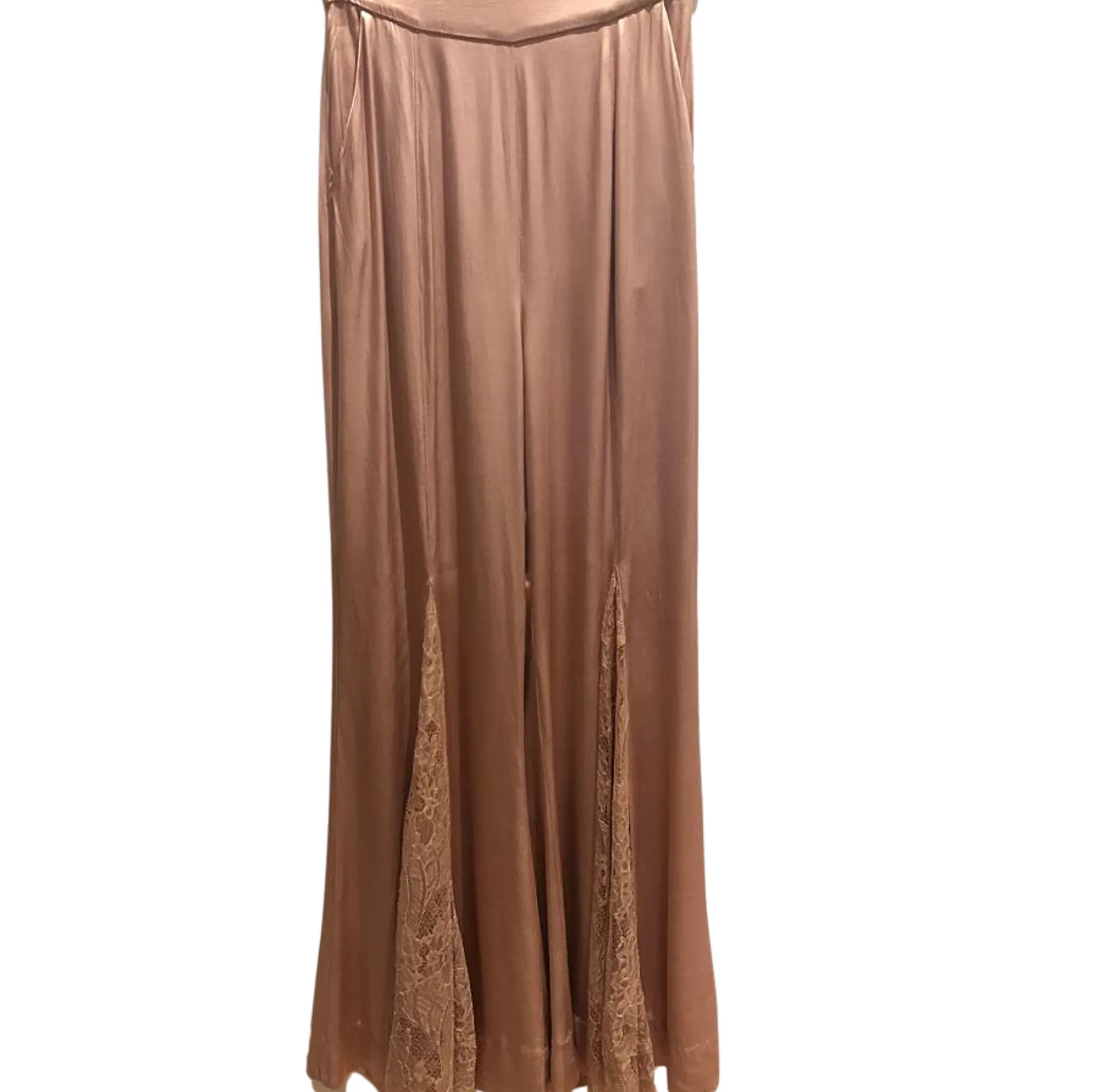 Alice McCall Pink Satin & Lace Flare Bell Bottom Cropped Pants