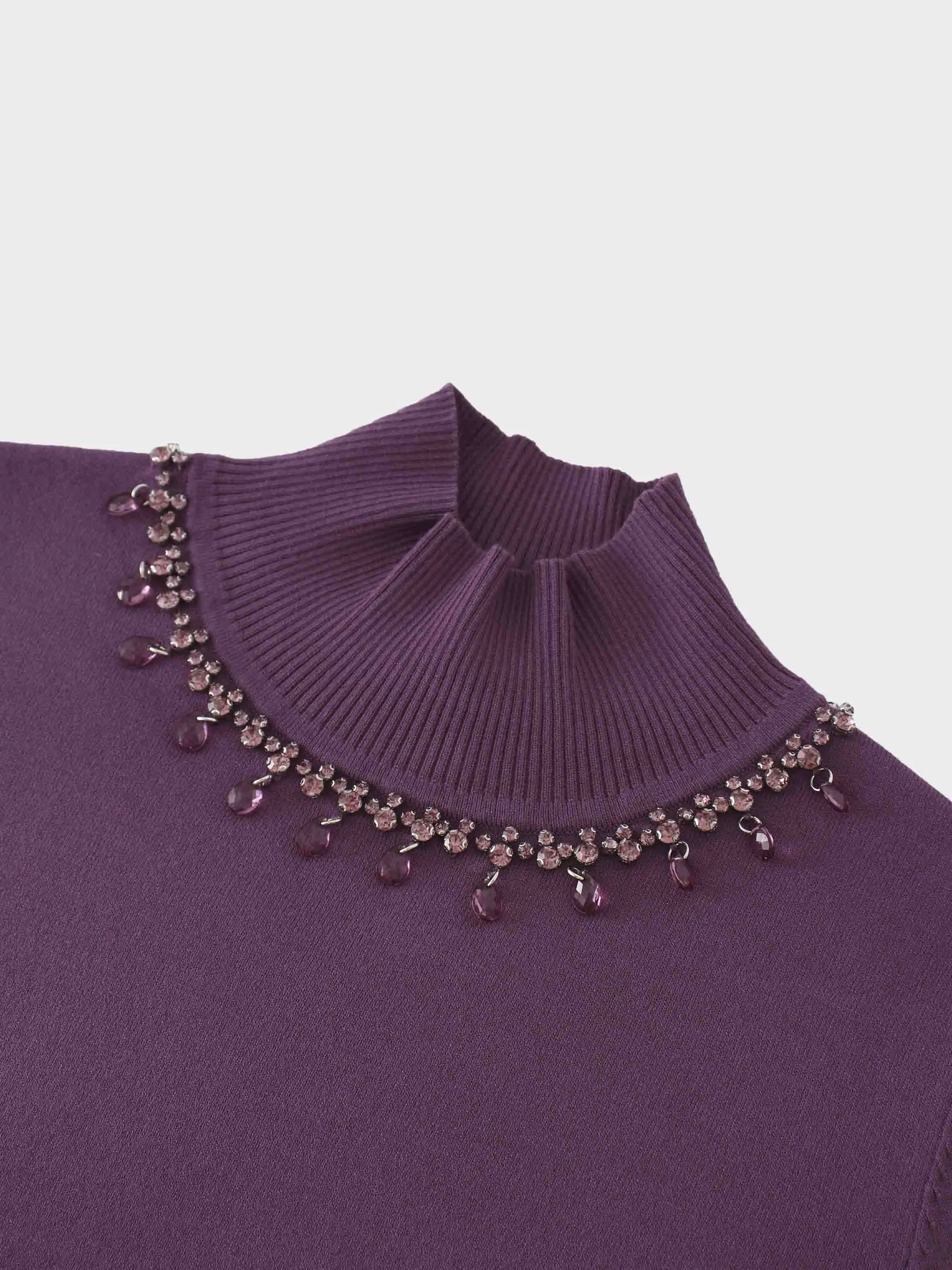 Beaded Turtleneck-Purple