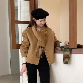Bonnyshow frat outfits Solid Color Scarf Single Row Multi-Buckle Drop Shoulder Sleeve Double-Sided Cashmere Coat High-Grade Woolen Coat for Women Autumn and Winter New