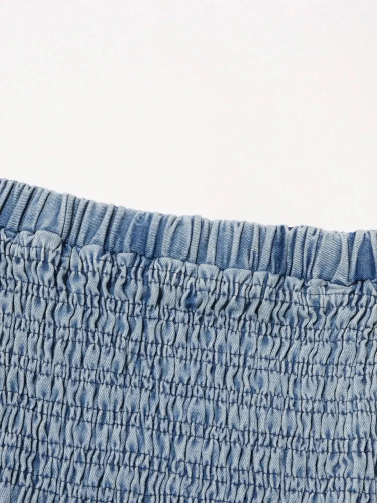 Denim Tube Top with Ruffle Hem