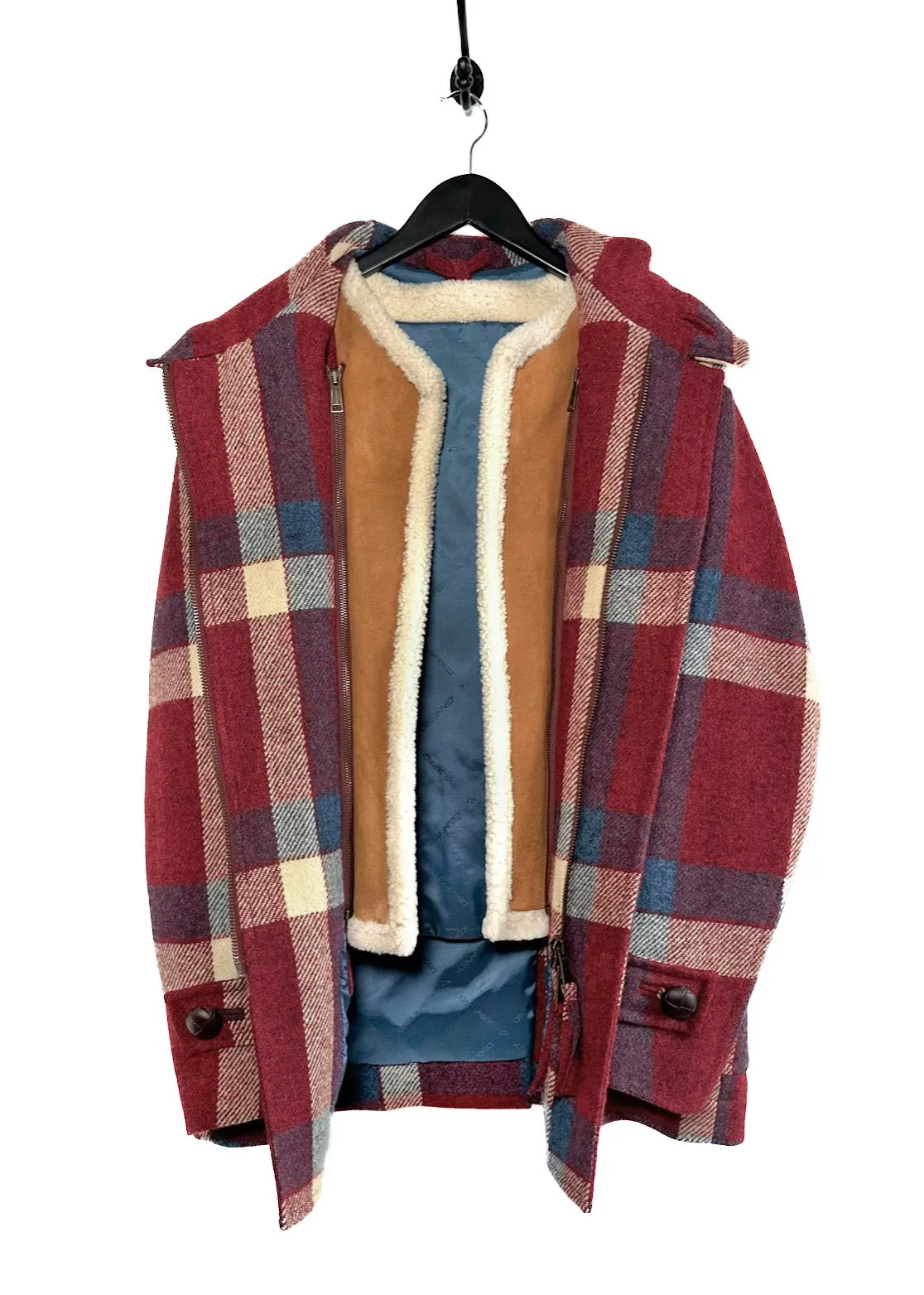 Dsquared2 Red Checkered Amovible Shearling Inside Duffle Coat