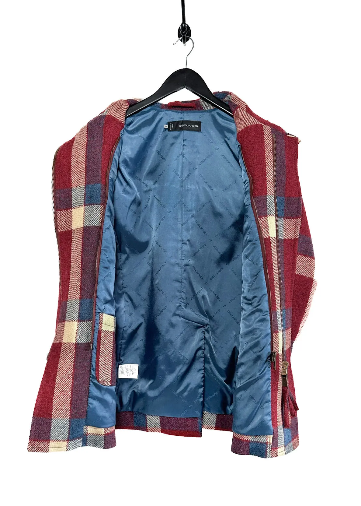 Dsquared2 Red Checkered Amovible Shearling Inside Duffle Coat