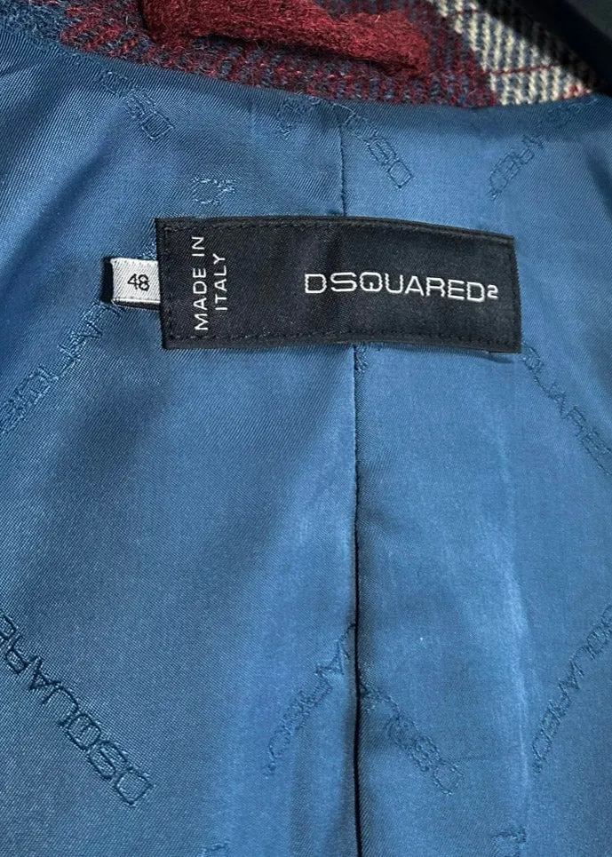 Dsquared2 Red Checkered Amovible Shearling Inside Duffle Coat