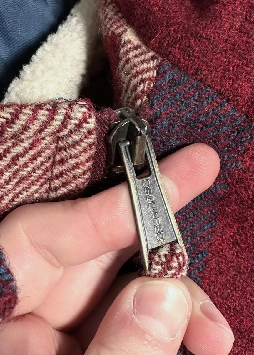 Dsquared2 Red Checkered Amovible Shearling Inside Duffle Coat
