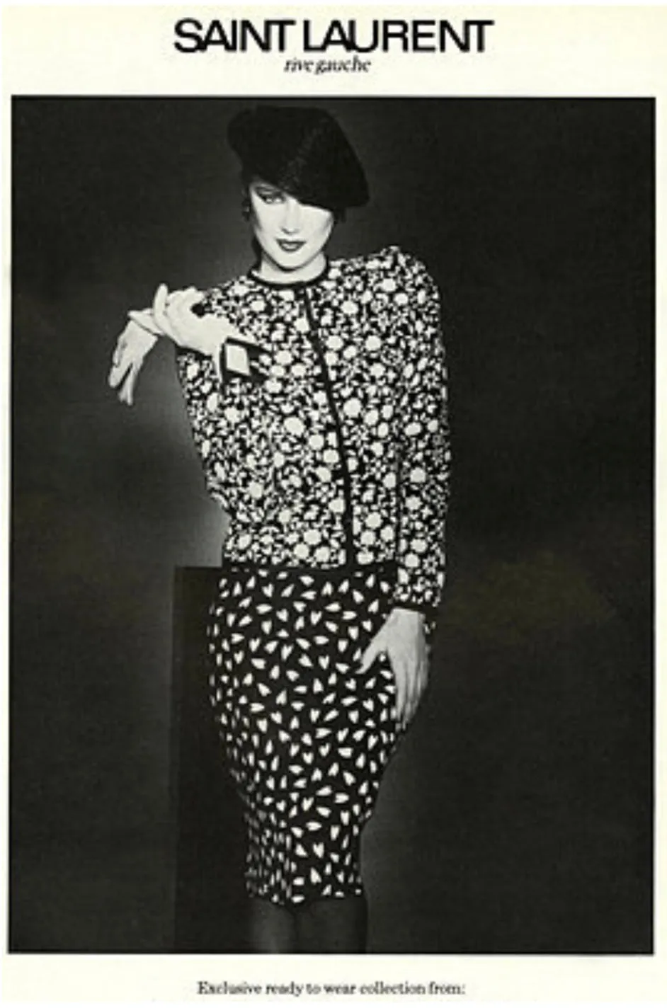 Fall 1982 Yves Saint Laurent Heart Print Black & White Suit Set