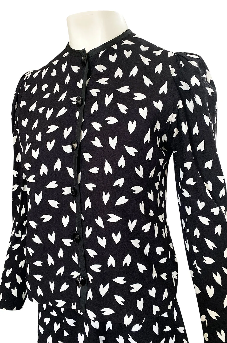 Fall 1982 Yves Saint Laurent Heart Print Black & White Suit Set