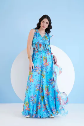 FLARED JUMPSUIT WITH CASCADE DETAIL