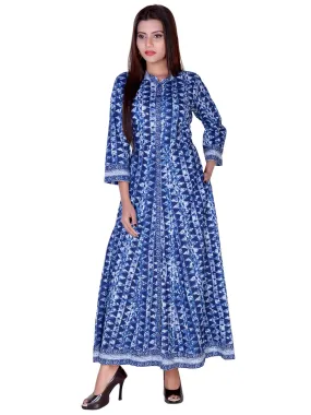 Floor Length Cotton Blue Geometrical Kurti
