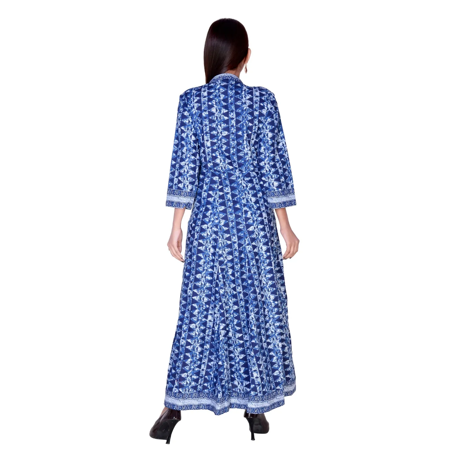 Floor Length Cotton Blue Geometrical Kurti