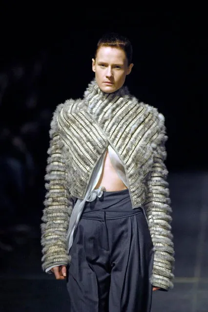 FW06 Scarf Collar Fur Jacket in Grey Mink