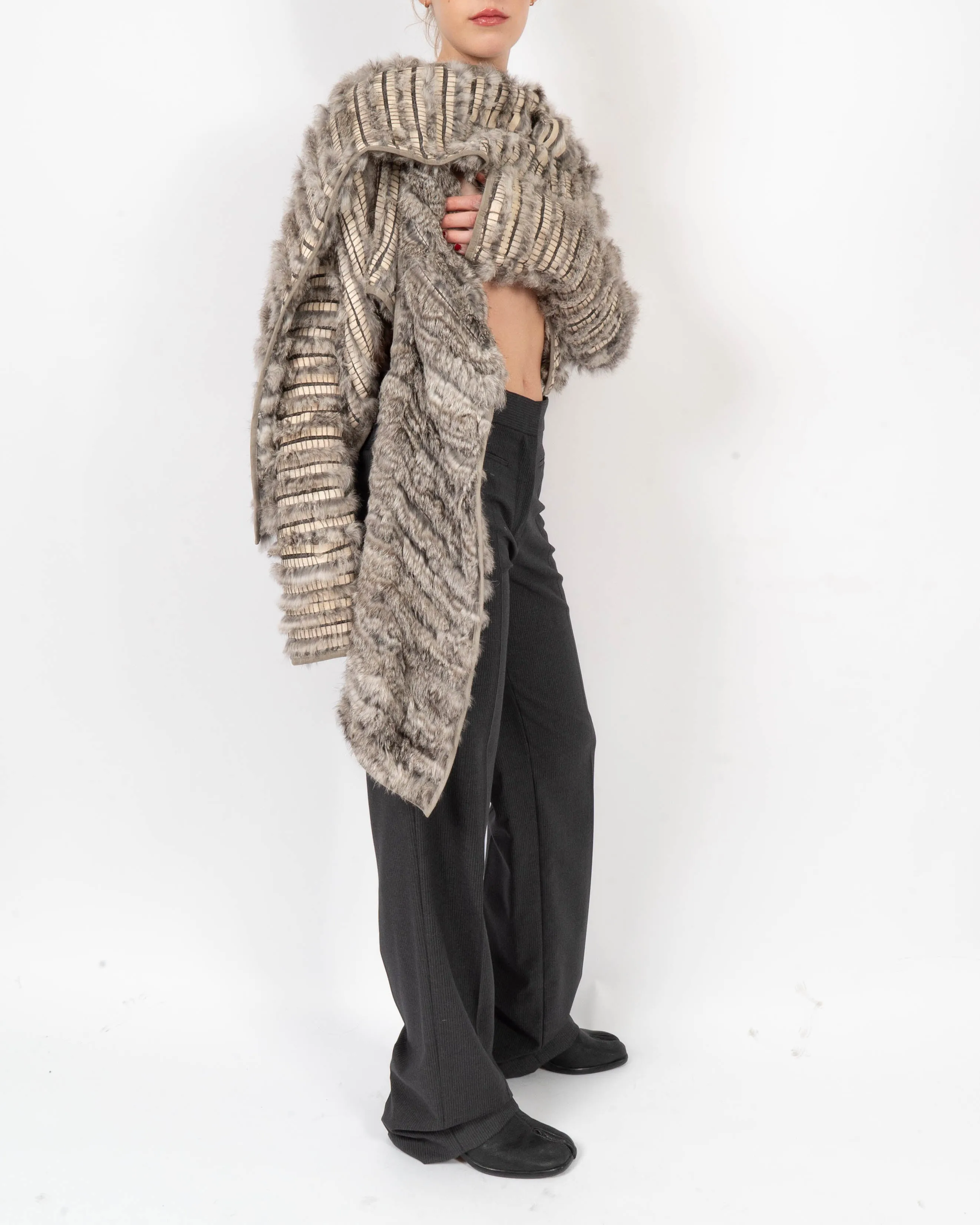 FW06 Scarf Collar Fur Jacket in Grey Mink