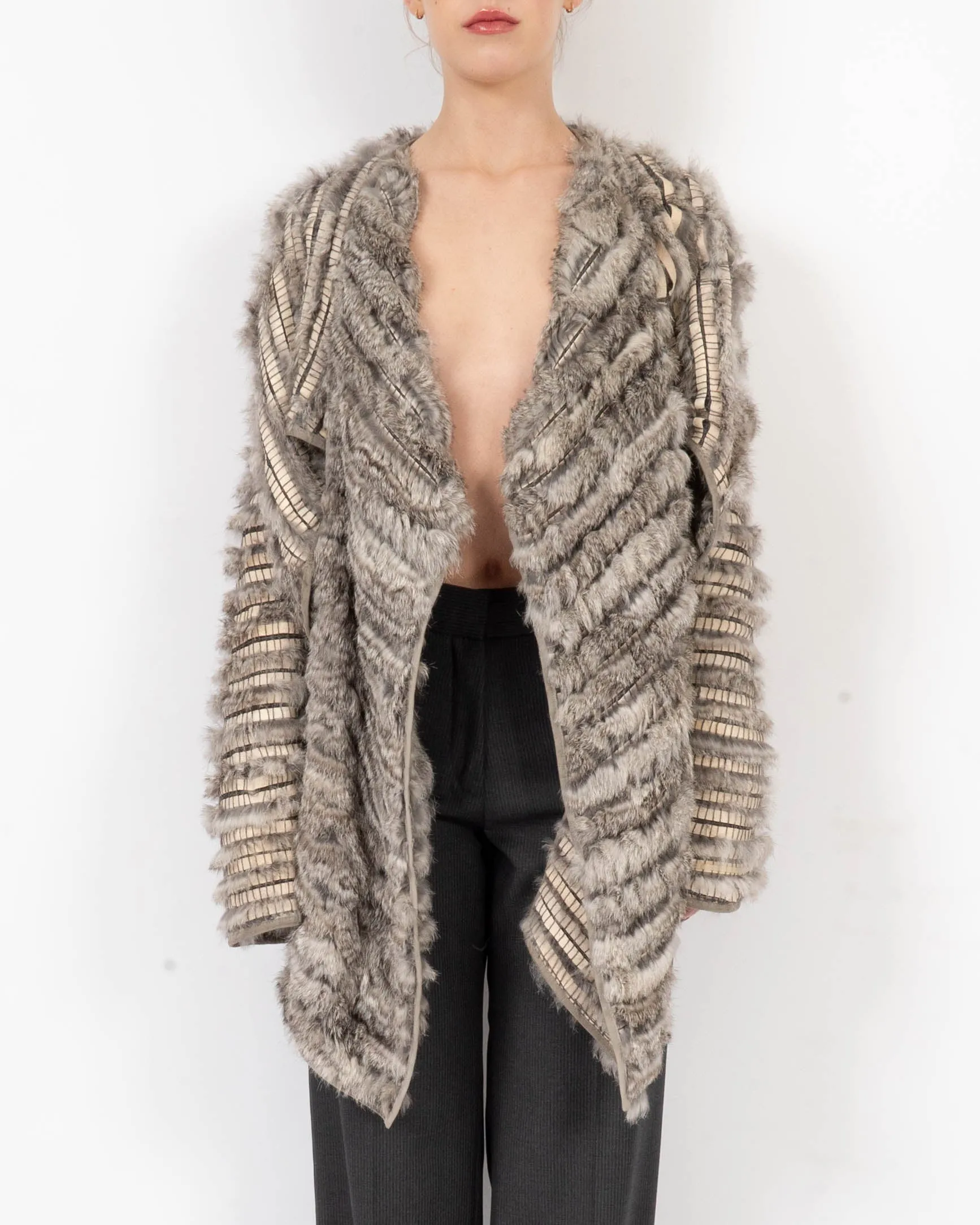 FW06 Scarf Collar Fur Jacket in Grey Mink