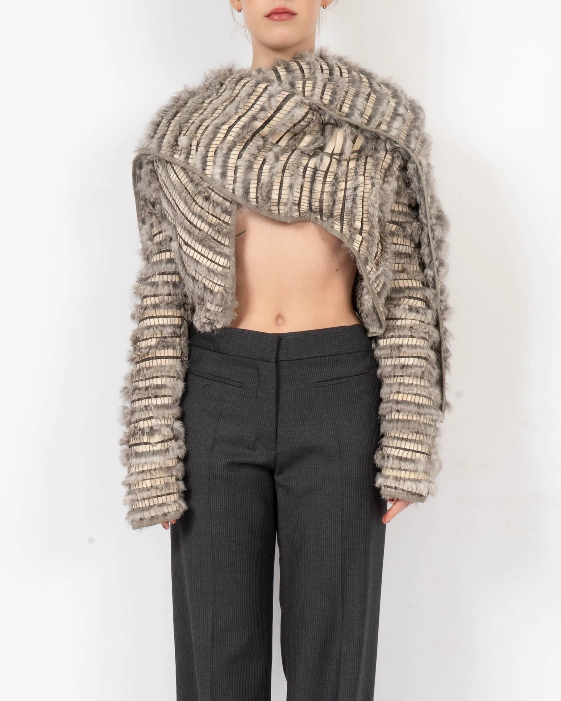FW06 Scarf Collar Fur Jacket in Grey Mink