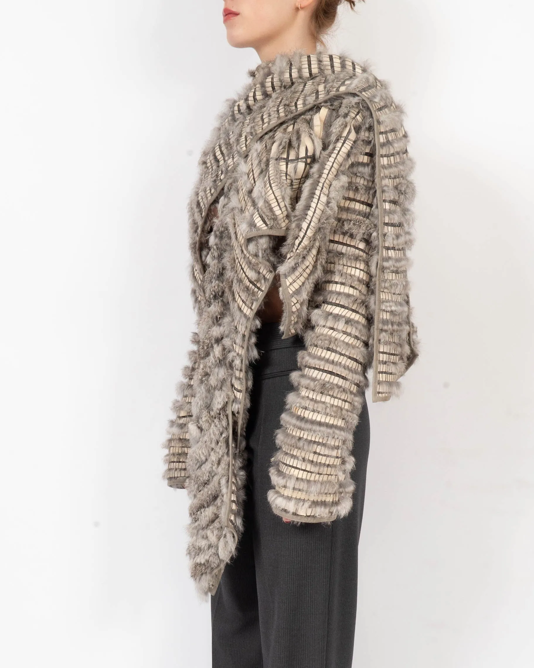 FW06 Scarf Collar Fur Jacket in Grey Mink