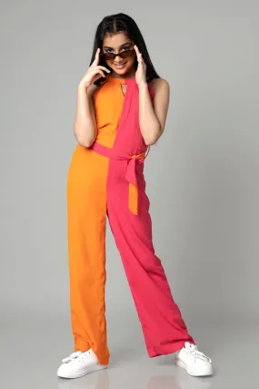 Halter Neck Tie Up Belt Jumpsuit For Girls