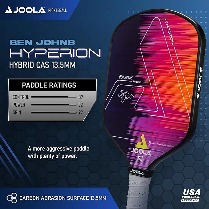 JOOLA Ben Johns Hyperion CAS Pickleball Paddle, Carbon Abrasion Surface with High Grit & Spin, Elongated Handle, PickleBall Paddle with Polypropylene Honeycomb Core