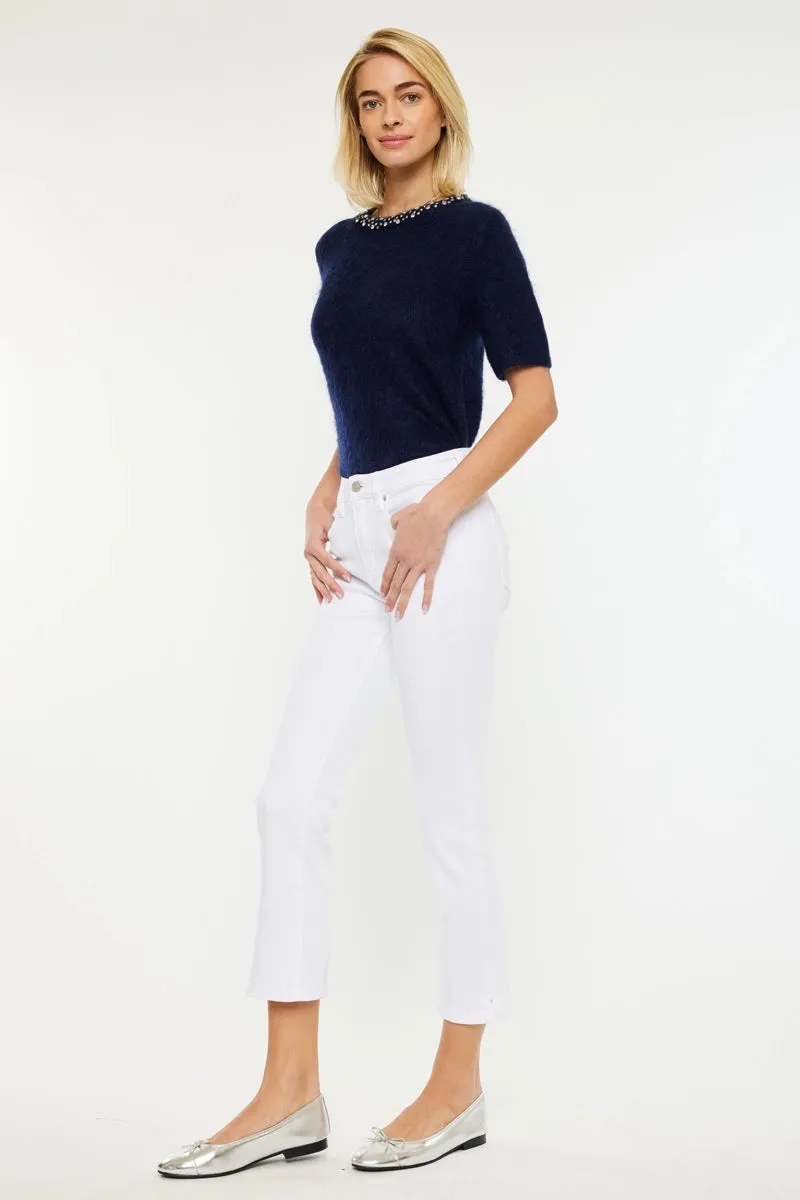 Kancan High Rise White Kick Flare Jeans