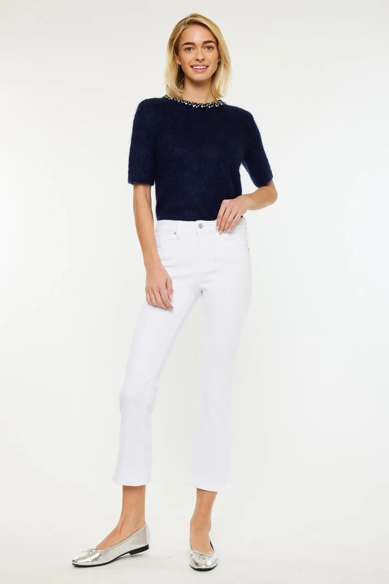 Kancan High Rise White Kick Flare Jeans