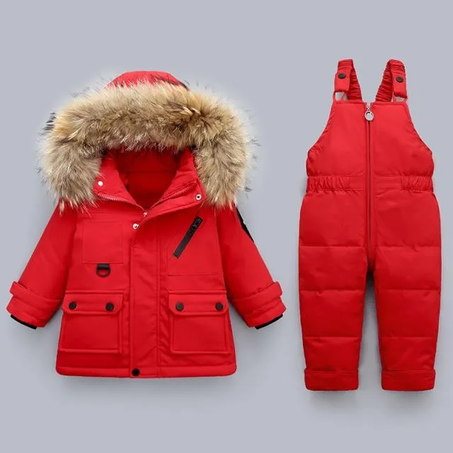 Kids Down Parka Jacket Jumpsuit Set