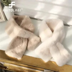 Korean Winter Faux Rabbit Fur Women Scarf Soft Plush Snood Scarves Solid Color Neck Collar Warmer Stuff Christmas Gift