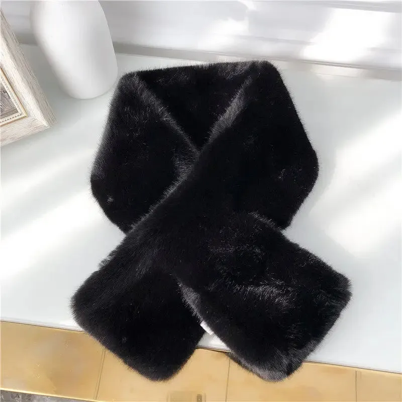 Korean Winter Faux Rabbit Fur Women Scarf Soft Plush Snood Scarves Solid Color Neck Collar Warmer Stuff Christmas Gift