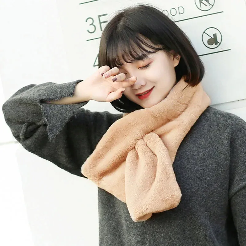 Korean Winter Faux Rabbit Fur Women Scarf Soft Plush Snood Scarves Solid Color Neck Collar Warmer Stuff Christmas Gift