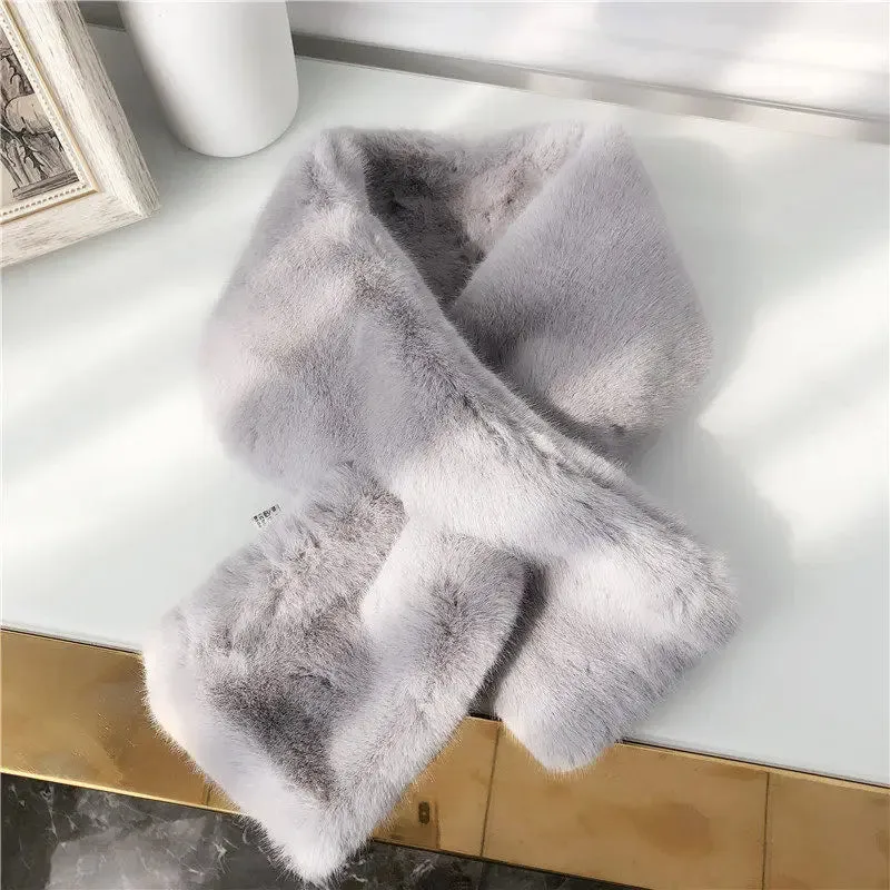 Korean Winter Faux Rabbit Fur Women Scarf Soft Plush Snood Scarves Solid Color Neck Collar Warmer Stuff Christmas Gift