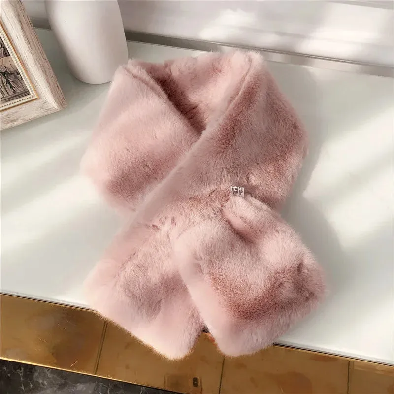 Korean Winter Faux Rabbit Fur Women Scarf Soft Plush Snood Scarves Solid Color Neck Collar Warmer Stuff Christmas Gift