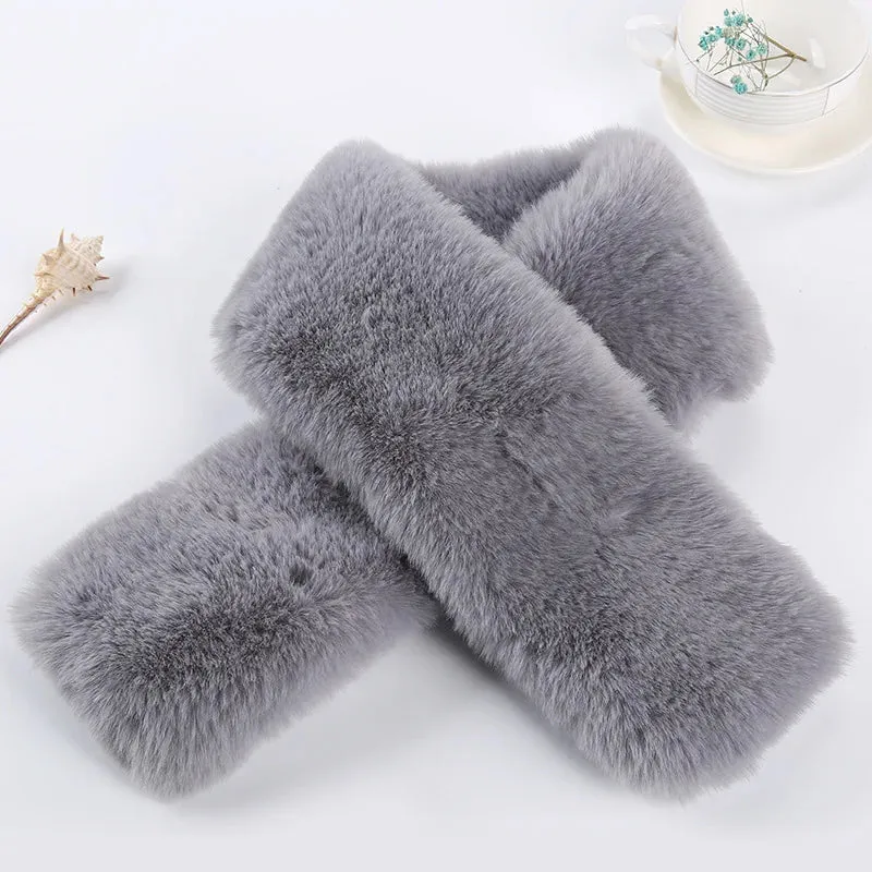 Korean Winter Faux Rabbit Fur Women Scarf Soft Plush Snood Scarves Solid Color Neck Collar Warmer Stuff Christmas Gift